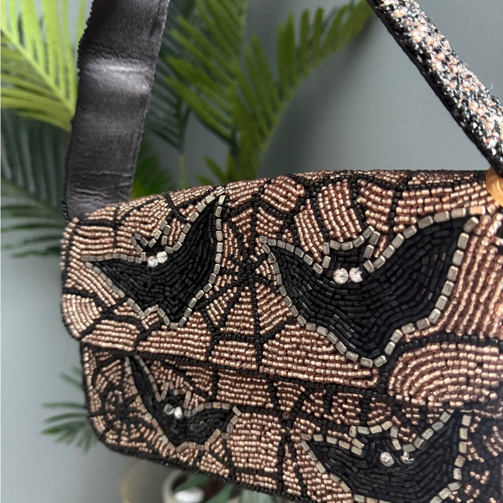 Black and Brown Halloween Beaded Bat Bag